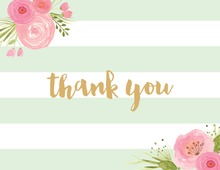 Mint Horizontal Stripes Watercolor Flowers Thank You Note