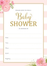 Pink Stripes Watercolor Flowers Shower Invitations