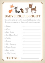 Woodland Animals Baby Shower Price Game