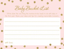 Faux Gold Glitter Pink Dots Baby Bucket List Cards