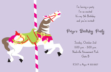 Purple Horse Teal Border Burlap Invitations