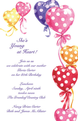 Polka Dots Hearts Balloon Invitations