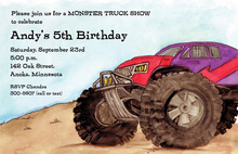 Blue Monster Truck Chalkboard Boy Birthday Invitations
