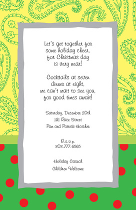 Superb Green Paisley Polka Dot Invitations
