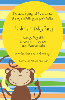 Sky Blue Balloon Monkey Invitations